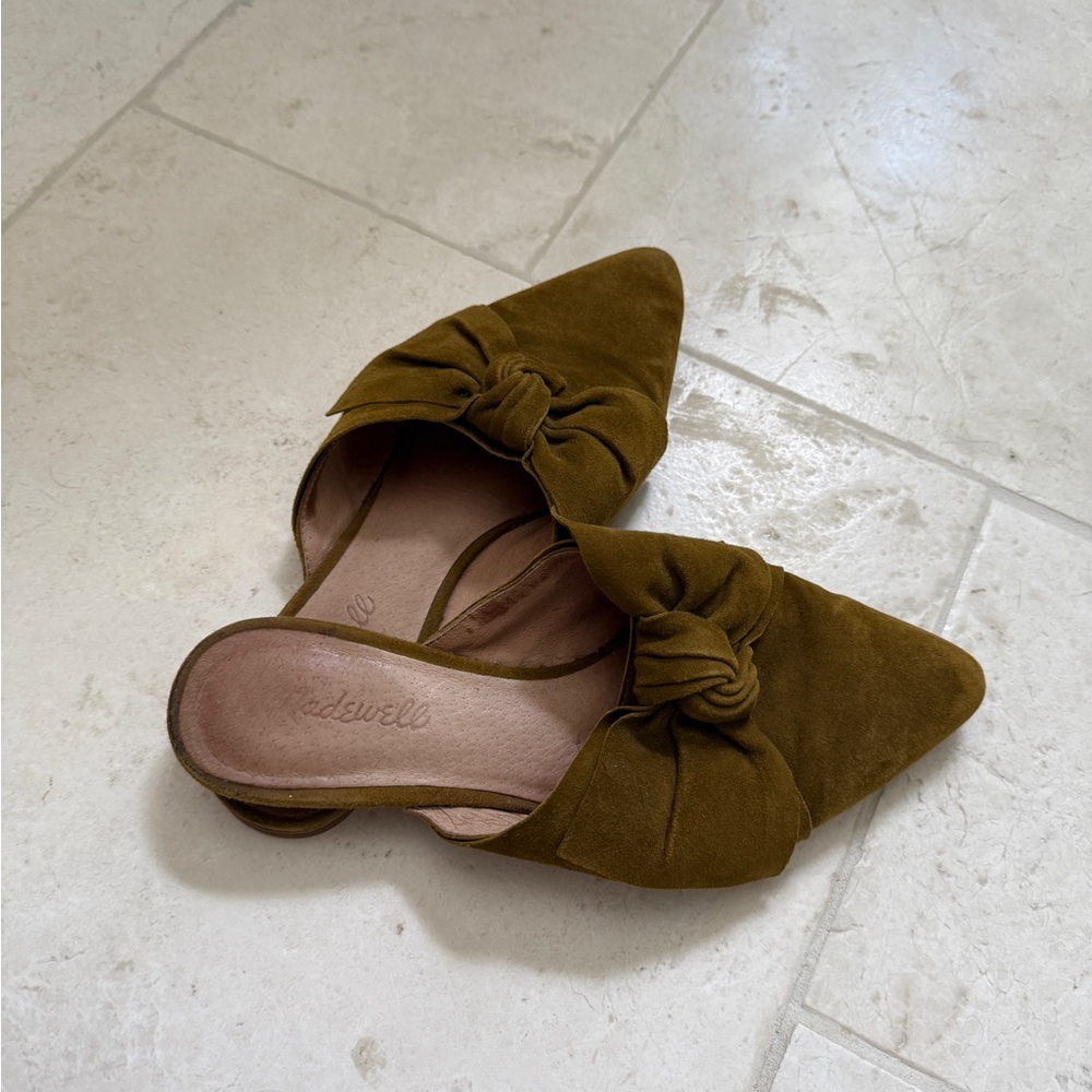 Madewell Olive Suede Bow Mules
